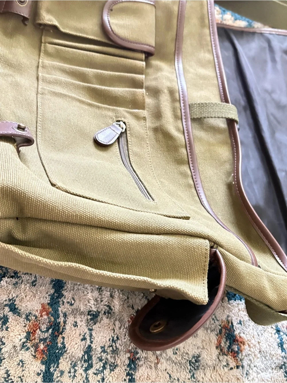 Disney Olive Green Canvas Messenger Bag with Brown Trim and Mickey